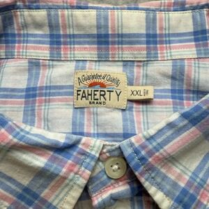 Faherty Brand Mens XXL Blue Pink White Plaid Cotton Gauze Button Down Shirt